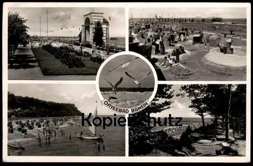 ALTE POSTKARTE OSTSEEBAD BANSIN 1938 Beflaggung Heringsdorf Usedom Uznam Ostsee Baltic Sea Mecklenburg-Vorpommern Möwe
