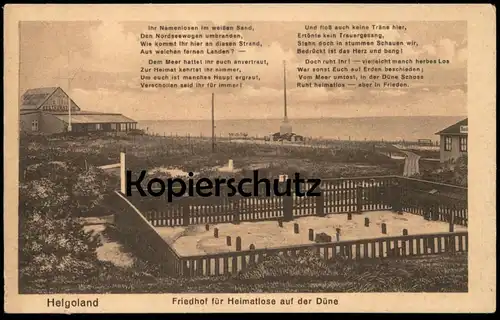 ALTE POSTKARTE HELGOLAND FRIEDHOF FÜR HEIMATLOSE AUF DER DÜNE im Hintergrund Restauration Seelaus & Toil.. cemetery AK