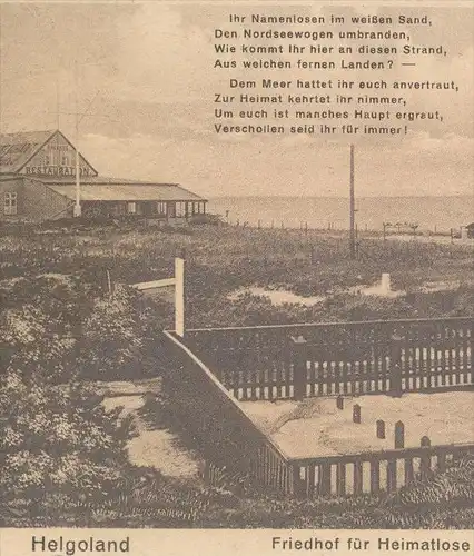 ALTE POSTKARTE HELGOLAND FRIEDHOF FÜR HEIMATLOSE AUF DER DÜNE im Hintergrund Restauration Seelaus & Toil.. cemetery AK