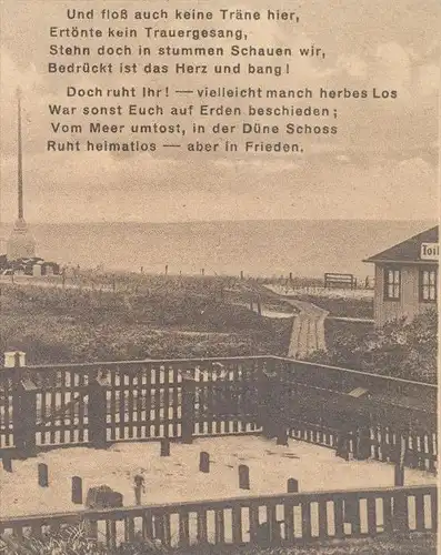 ALTE POSTKARTE HELGOLAND FRIEDHOF FÜR HEIMATLOSE AUF DER DÜNE im Hintergrund Restauration Seelaus & Toil.. cemetery AK