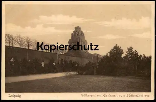 ALTE POSTKARTE LEIPZIG VÖLKERSCHLACHTDENKMAL VOM SÜDFRIEDHOF AUS monument Friedhof cemetery cimetière graveyard cpa AK