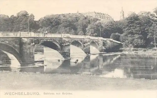 ALTE POSTKARTE WECHSELBURG SACHSEN SCHLOSS MIT BRÜCKE Zwickauer Mulde Rochlitzer Berg cpa postcard AK Ansichtskarte