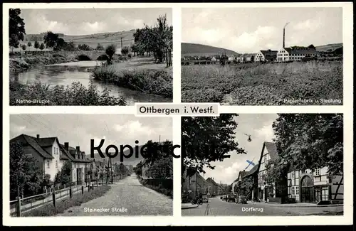 ÄLTERE POSTKARTE OTTBERGEN IN WESTFALEN HÖXTER PAPIERFABRIK & SIEDLUNG STEINECKER STRASSE DORFKRUG NETHE-BRÜCKE Fabrik