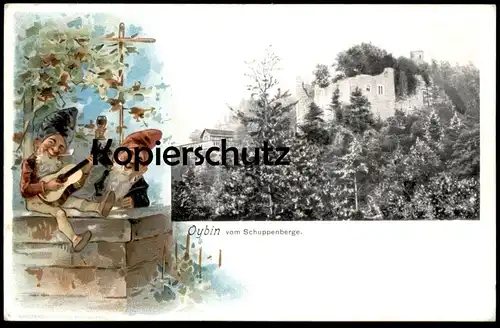 ALTE LITHO POSTKARTE OYBIN VOM SCHUPPENBERGE ZWERG GITARRE WEIN guitar midget nain dwarf guitar Zwerge Schuppenberg cpa