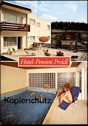 ÄLTERE POSTKARTE OLSBERG SAUERLAND HOTEL PENSION PREIDL Schwimmbad swimming pool piscine Bad cpa postcard Ansichtskarte