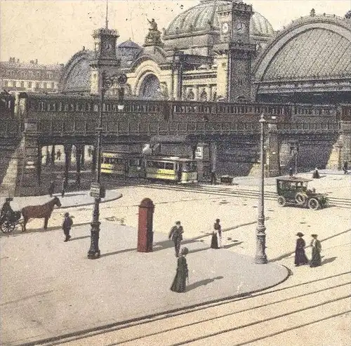 ALTE POSTKARTE DRESDEN HAUPTBAHNHOF STRASSENBAHN AUTO Tram tramway car station gare Bahnhof cpa postcard Ansichtskarte