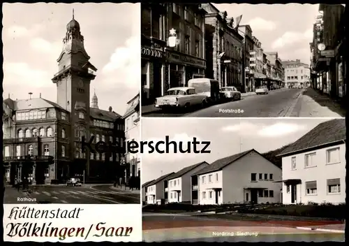 ÄLTERE POSTKARTE HÜTTENSTADT VÖLKLINGEN SAAR POSTSTRASSE NORDRING SIEDLUNG RATHAUS Opel Kapitän ? Café Duchéne cpa AK
