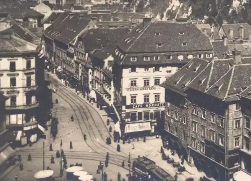 ALTE POSTKARTE GRAZ HAUPTPLATZ CAFÉ NORDSTERN Tram Strassenbahn tramway Wiener Bankverein Steierm. Agrar Bank