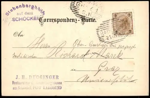 ALTE LITHO-POSTKARTE STUBENBERGHAUS STEIRISCHER GEBIRGSVEREIN SCHÖCKEL GRAZ 1899 RADEGUND Steiermark Österreich Austria