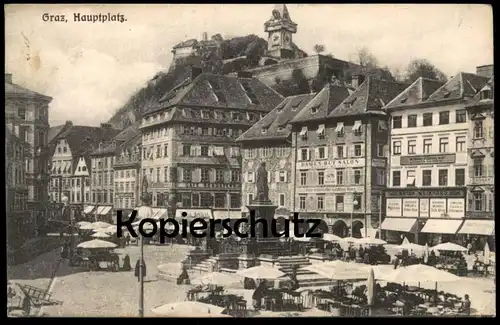 ALTE POSTKARTE GRAZ HAUPTPLATZ 1918 Markt Damen Hut Salon Café Nordstern Weikhard marché market Steiermark Austria cpa
