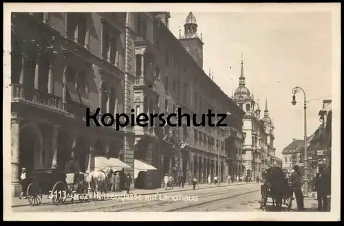 ALTE POSTKARTE GRAZ HERRENGASSE MIT LANDHAUS 1926 Kutsche Schimmel coach Steiermark Österreich Austria cpa postcard