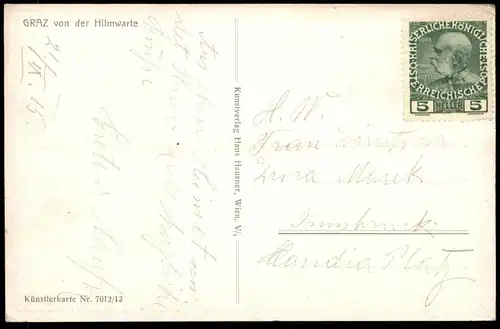 ALTE KÜNSTLER POSTKARTE GRAZ VON DER HILMWARTE 1915 Steiermark Österreich Austria Autriche cpa postcard AK Ansichtskarte