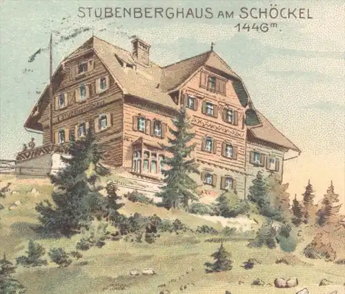 ALTE LITHO POSTKARTE GRUSS VOM SCHÖCKEL STUBENBERGHAUS STEIRISCHER GEBIRGSVEREIN RADEGUND GRAZ Steiermark Österreich