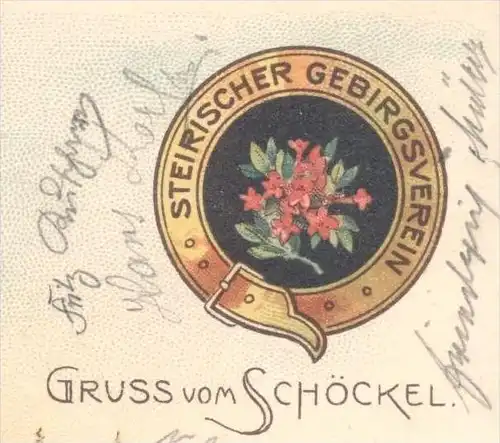 ALTE LITHO POSTKARTE GRUSS VOM SCHÖCKEL STUBENBERGHAUS STEIRISCHER GEBIRGSVEREIN RADEGUND GRAZ Steiermark Österreich