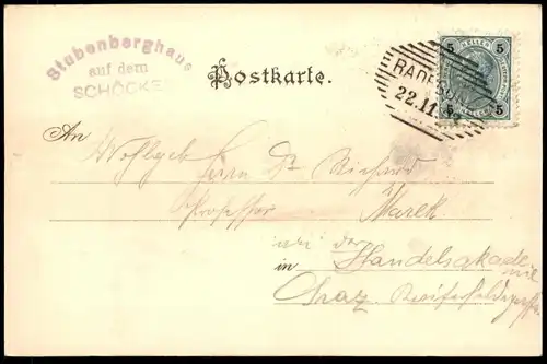 ALTE LITHO POSTKARTE GRUSS VOM SCHÖCKEL STUBENBERGHAUS STEIRISCHER GEBIRGSVEREIN RADEGUND GRAZ Steiermark Österreich