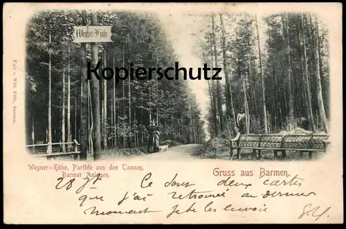 ALTE POSTKARTE GRUSS AUS BARMEN WEGNER-HÖHE 1900 PARTHIE AUS DEN TANNEN BARMER ANLAGEN WUPPERTAL cpa postcard AK