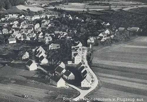 ALTE POSTKARTE RINGINGEN VOM FLUGZEUG GASTHOF ZUM HIRSCH BURLADINGEN HOHENZOLLERN Luftbild Fliegeraufnahme postcard cpa