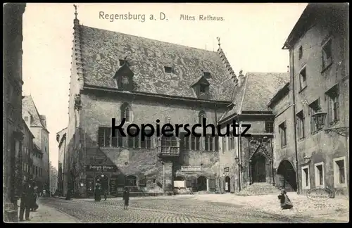 ALTE POSTKARTE REGENSBURG AN DER DONAU ALTES RATHAUS GESCHÄFT JOSEPH PLENER JUWELIER WÄSCHEREI town hall postcard