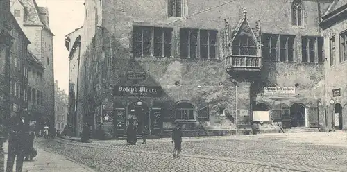 ALTE POSTKARTE REGENSBURG AN DER DONAU ALTES RATHAUS GESCHÄFT JOSEPH PLENER JUWELIER WÄSCHEREI town hall postcard