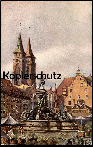 ALTE KÜNSTLER POSTKARTE NÜRNBERG NEPTUNBRUNNEN SIGN. PAUL SOLLMANN Brunnen fountain fontaine Nuremberg Nuernberg cpa AK