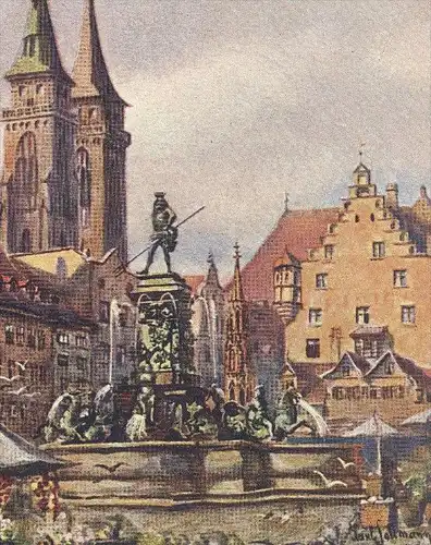 ALTE KÜNSTLER POSTKARTE NÜRNBERG NEPTUNBRUNNEN SIGN. PAUL SOLLMANN Brunnen fountain fontaine Nuremberg Nuernberg cpa AK