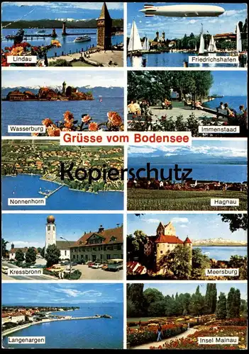 POSTKARTE GRÜSSE VOM BODENSEE FRIEDRICHSHAFEN ZEPPELIN HAGNAU LANGENARGEN NONNENHORN KRESSBRONN airship Luftschiff cpa