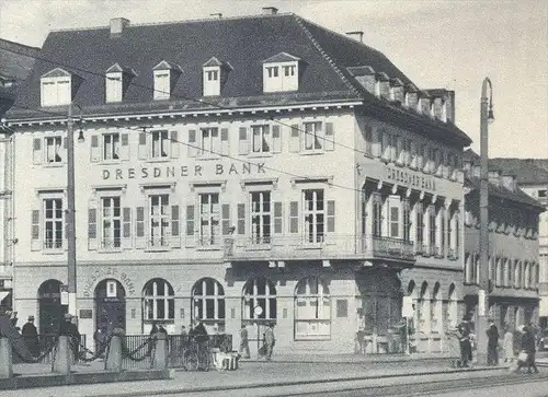 ALTE POSTKARTE KARLSRUHE DRESDNER BANK FILIALE AM A.-H.-PLATZ cpa postcard Ansichtskarte AK