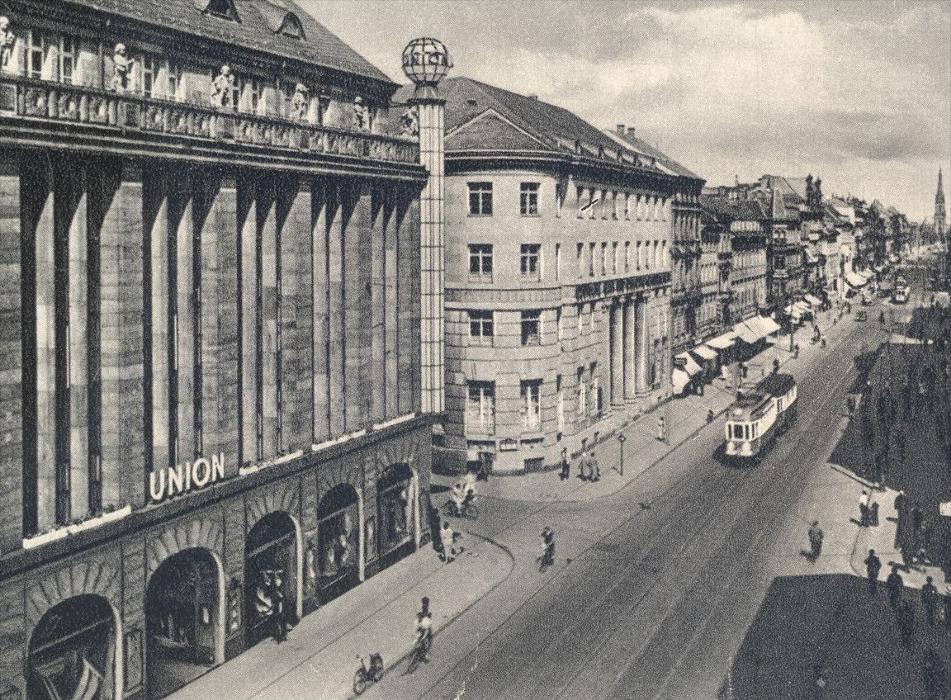 ALTE POSTKARTE KARLSRUHE UNION VEREINIGTE KAUFSTÄTTEN GMBH