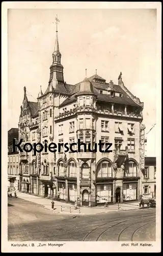ALTE POSTKARTE KARLSRUHE ZUM MONINGER GASTSTÄTTE RESTAURANT PHOT. ROLF KELLNER cpa postcard AK Ansichtskarte