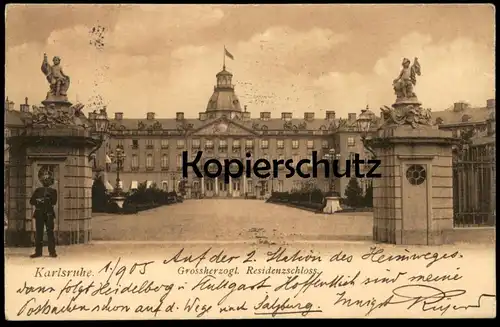 ALTE POSTKARTE KARLSRUHE GROSSHERZOGLICHES RESIDENZSCHLOSS Soldat Uniform Schloss chateau castle postcard Ansichtskarte