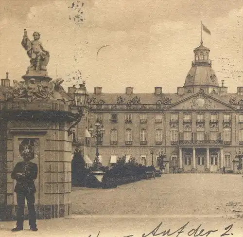 ALTE POSTKARTE KARLSRUHE GROSSHERZOGLICHES RESIDENZSCHLOSS Soldat Uniform Schloss chateau castle postcard Ansichtskarte
