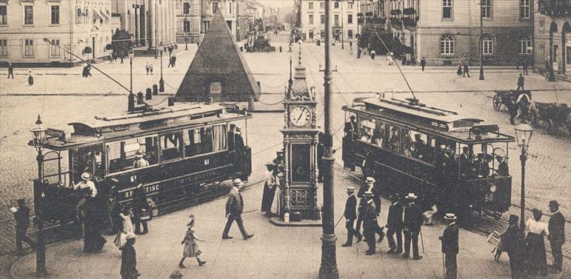 ALTE POSTKARTE KARLSRUHE MARKTPLATZ STRASSENBAHN PYRAMIDE