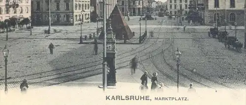 ALTE POSTKARTE KARLSRUHE MARKTPLATZ PYRAMIDE MAUSOLEUM Markt cpa postcard AK Ansichtskarte