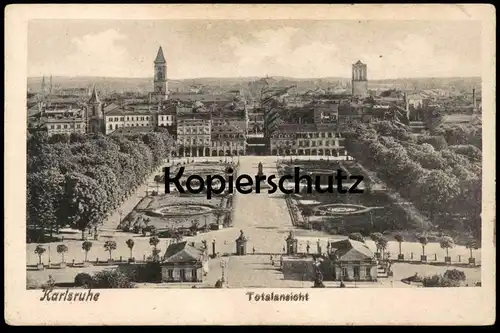 ALTE POSTKARTE KARLSRUHE TOTALANSICHT PANORAMA Gesamtansicht Total Ansichtskarte AK cpa postcard