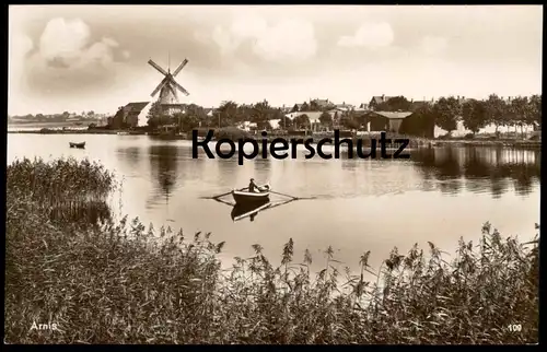 ALTE POSTKARTE ARNIS WINDMÜHLE Mühle Mill Moulin Windmill Molen Ruderboot Schleswig-Holstein cpa postcard Ansichtskarte