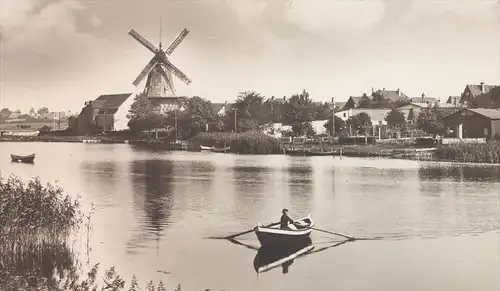 ALTE POSTKARTE ARNIS WINDMÜHLE Mühle Mill Moulin Windmill Molen Ruderboot Schleswig-Holstein cpa postcard Ansichtskarte