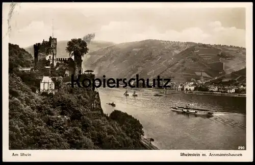 ALTE POSTKARTE BURG RHEINSTEIN MIT ASSMANNSHAUSEN AN BORD M.S. GRAF ZEPPELIN Dampfer steamer steamship bateau à vapeur