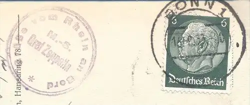 ALTE POSTKARTE BURG RHEINSTEIN MIT ASSMANNSHAUSEN AN BORD M.S. GRAF ZEPPELIN Dampfer steamer steamship bateau à vapeur