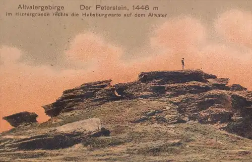 ALTE POSTKARTE ALTVATERGEBIRGE DER PETERSTEIN HRUBY JESENEK SCHLESIEN MALA MORAVKA MÄHREN SUDETEN Ceska Republika cpa AK