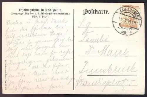 ALTE POSTKARTE BAD AUSSEE ERHOLUNGSHEIM ORTSGRUPPE LINZ EISENBAHN-BEAMTEN-VEREIN Österreich Austria Autriche postcard AK