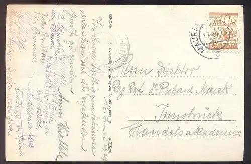 ALTE POSTKARTE ACHENSEE TIROL 1927 STEMPEL HOTEL SCHOLASTIKA MAURACH Eben Österreich Austria Autriche cpa AK