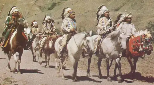 POSTKARTE WESTERN INDIANS IN CEREMONIAL DRESS White Horse Horses Pferd Indianer Indian Indien Kopfschmuck headdress AK