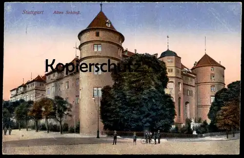 ALTE POSTKARTE STUTTGART ALTES SCHLOSS Feldpost 1919 Fahrrad Fahrradfahrer castle chateau cpa postcard Ansichtskarte AK