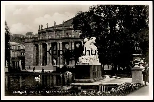 ALTE POSTKARTE STUTTGART PARTIE AM STAATSTHEATER Theater theatre monument Schwan swan cygne cpa postcard Ansichtskarte