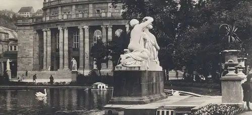 ALTE POSTKARTE STUTTGART PARTIE AM STAATSTHEATER Theater theatre monument Schwan swan cygne cpa postcard Ansichtskarte
