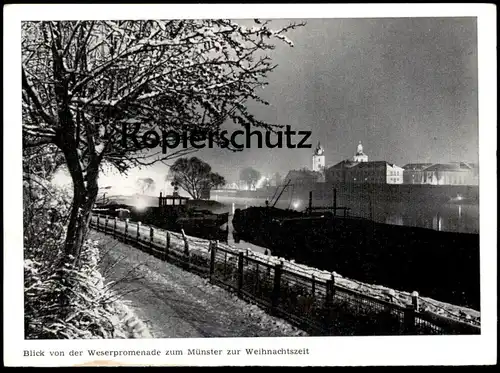 ALTE POSTKARTE HAMELN BLICK VON DER WESERPROMENADE ZUM MÜNSTER ZUR WEIHNACHTSZEIT Frachtschiff Freight Ship Cargo Schiff