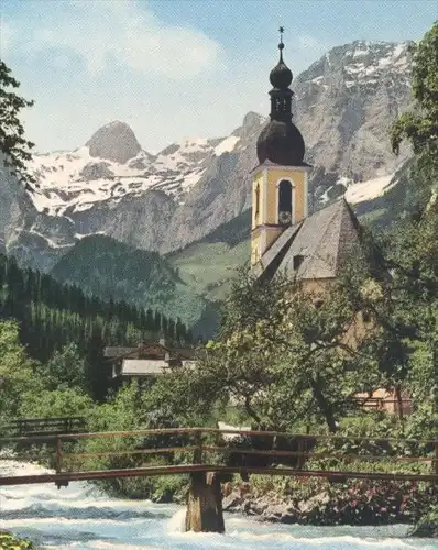 ÄLTERE POSTKARTE RAMSAU PFARRKIRCHE ST. SEBASTIAN MIT REITERALPE BEI BERCHTESGADEN cpa postcard Ansichtskarte AK church