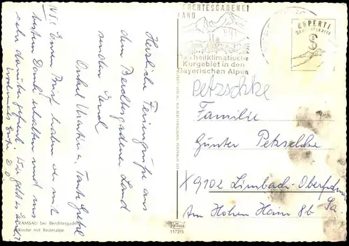 ÄLTERE POSTKARTE RAMSAU PFARRKIRCHE ST. SEBASTIAN MIT REITERALPE BEI BERCHTESGADEN cpa postcard Ansichtskarte AK church