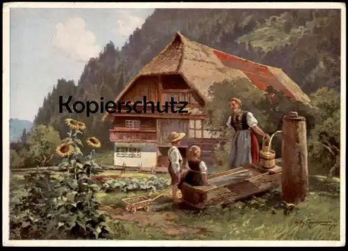 ÄLTERE POSTKARTE ALTES SCHWARZWALDHAUS BAUERNHAUS IM SCHWARZWALD NACH GEMÄLDE VON WILLY MORALT BLACK FOREST sunflower AK