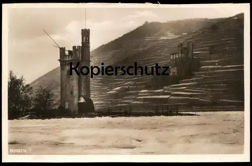ALTE POSTKARTE MÄUSETURM BINGEN ZUGEFRORENER RHEIN 1929 tower tour rhin gelée rhine froze up postcard cpa Ansichtskarte